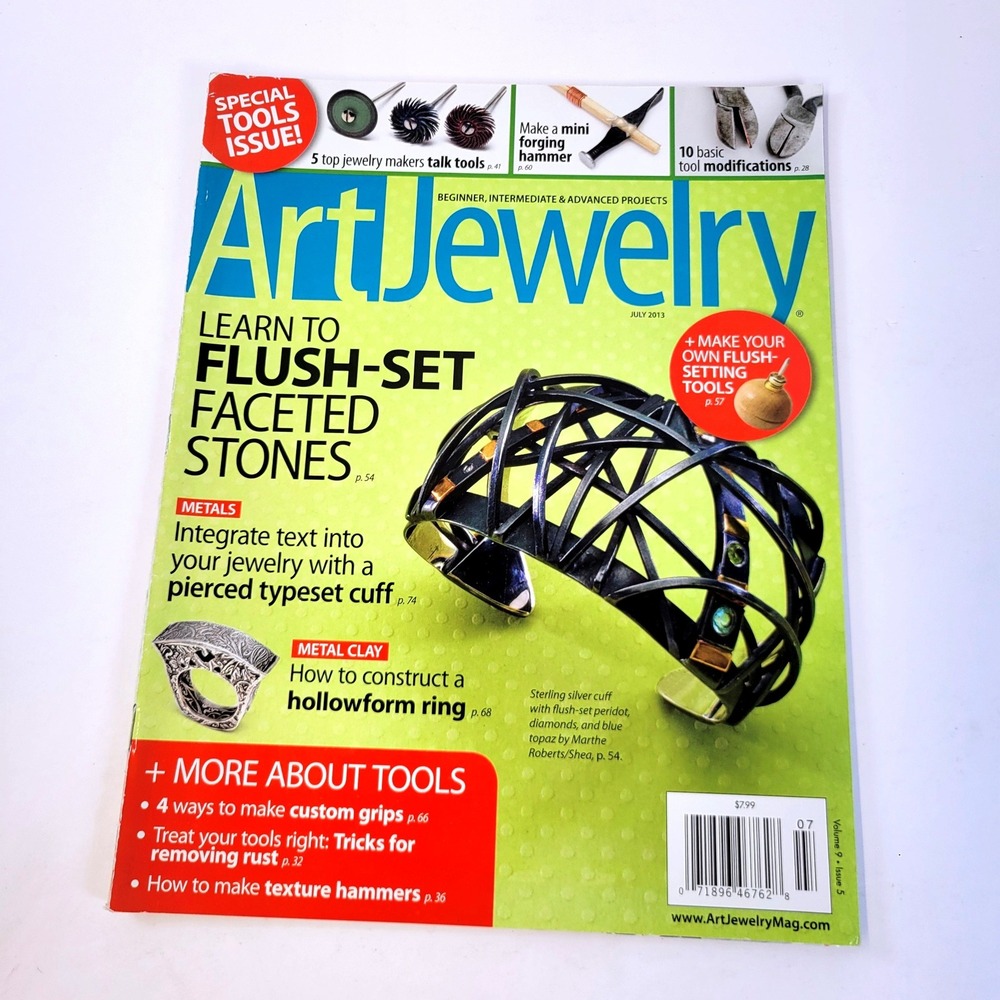 Art Jewelry Magazine July 2013 Special Tools Issue Flush-Set Stones Metal Clay